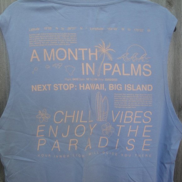 Zara Men's Hawaii " A Month in Palm Trees" Blue Tank Top NEW with Tags - Picture 6 of 8